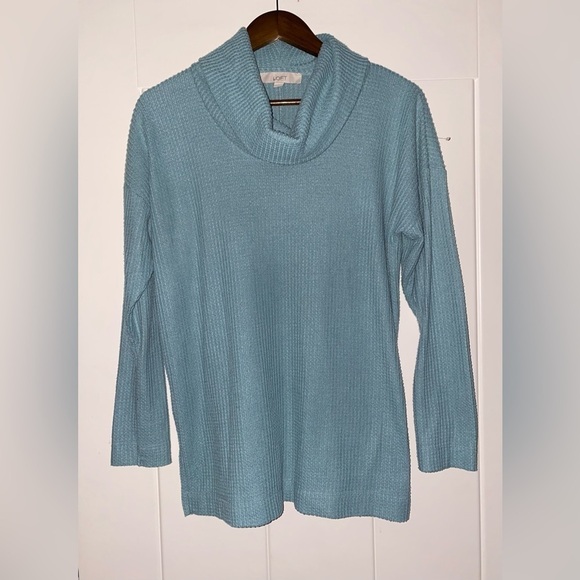 Loft Waffle Knit Stretch Sweater Cowl Neck Split Hem Women M‎ Outdoor Weather - Picture 6 of 7